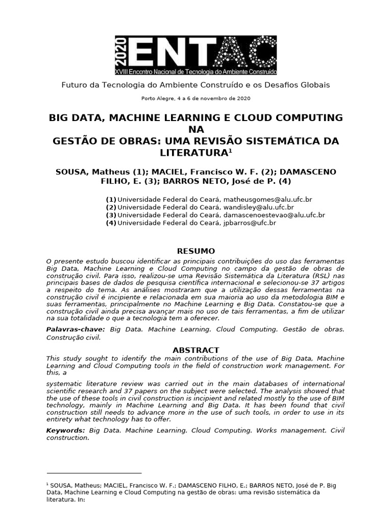 Big Data e Machine Learning na Construção | PDF | Big Data | Computação ...