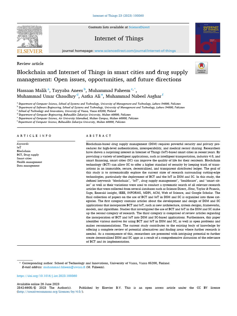 Blockchain and Internet of Things in Smart Cities and Drug Supply | PDF ...