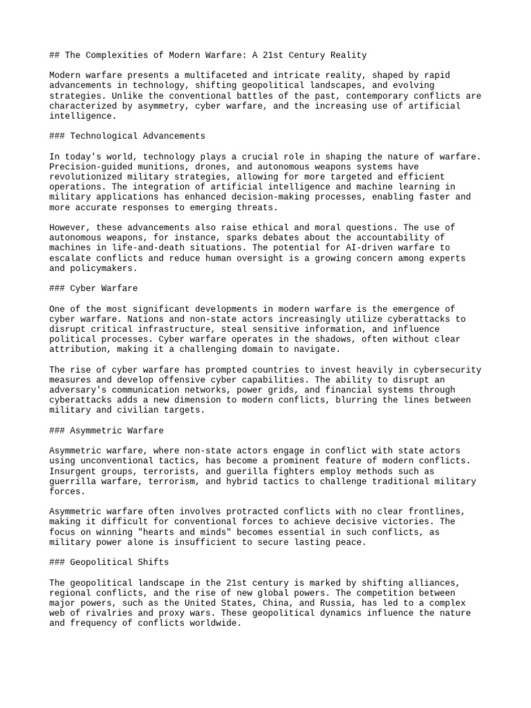 The Complexities of Modern Warfare A 21st Century Reality | PDF ...