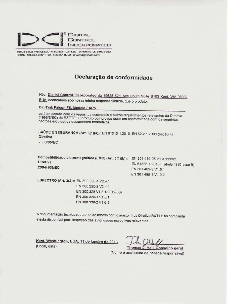 Declaração de Conformidade R&TTE EUA | PDF