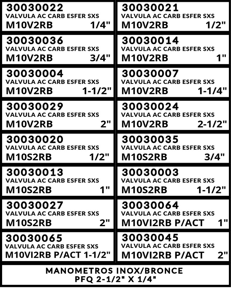 Valvulas AC Carb Esfer SXS M10S2RB | PDF