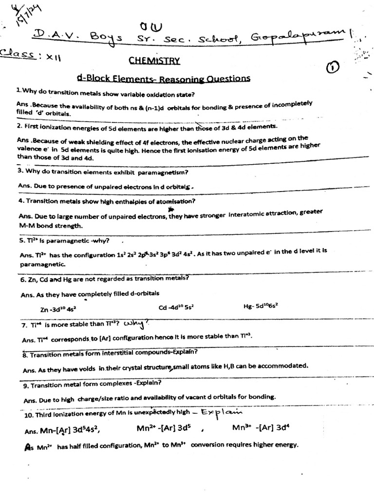 D-Block Reasoning Questions | PDF