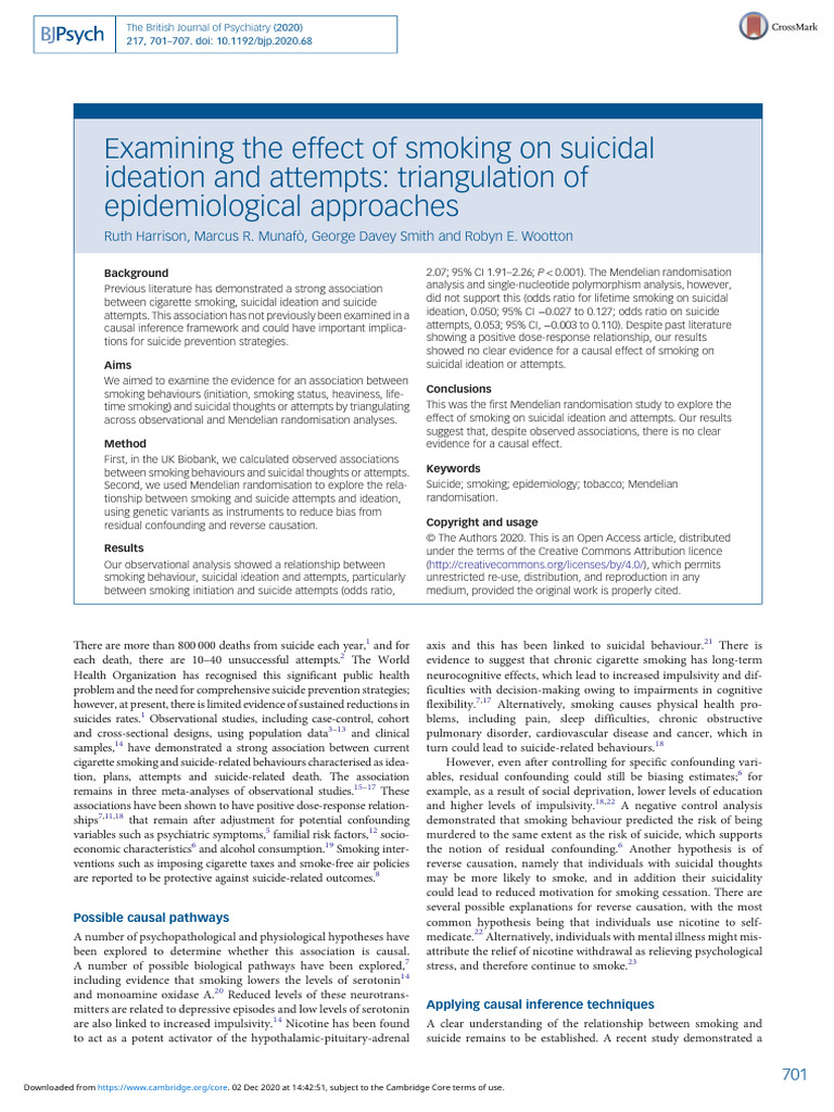 Examining The Effect of Smoking On Suicidal Ideation and Attempts ...