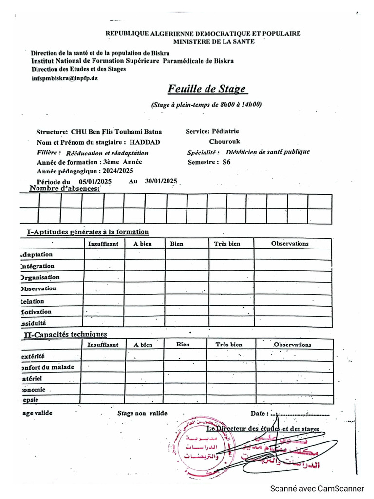 Feuilles De Stage PDF