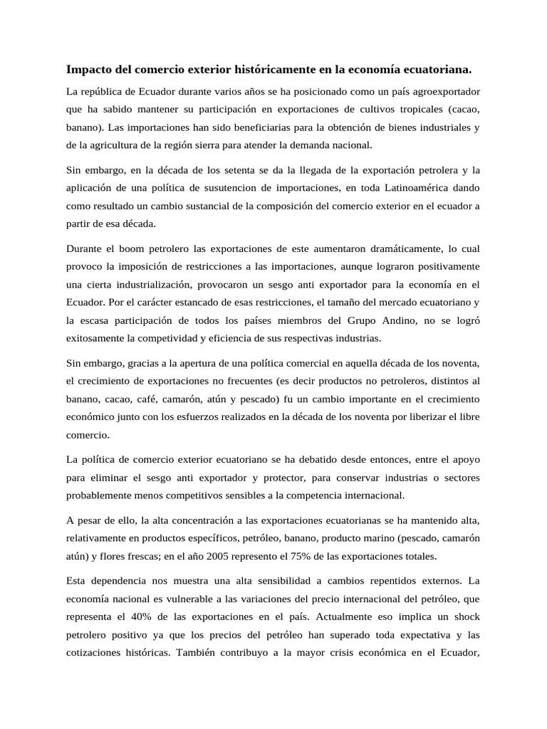 Impacto Del Comercio Exterior en La Economía Ecuatoriana | PDF ...