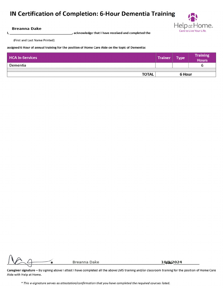 3567 - 115 - 165715 - 1728484559 - IN HCA 6-Hour Dementia Certificate | PDF
