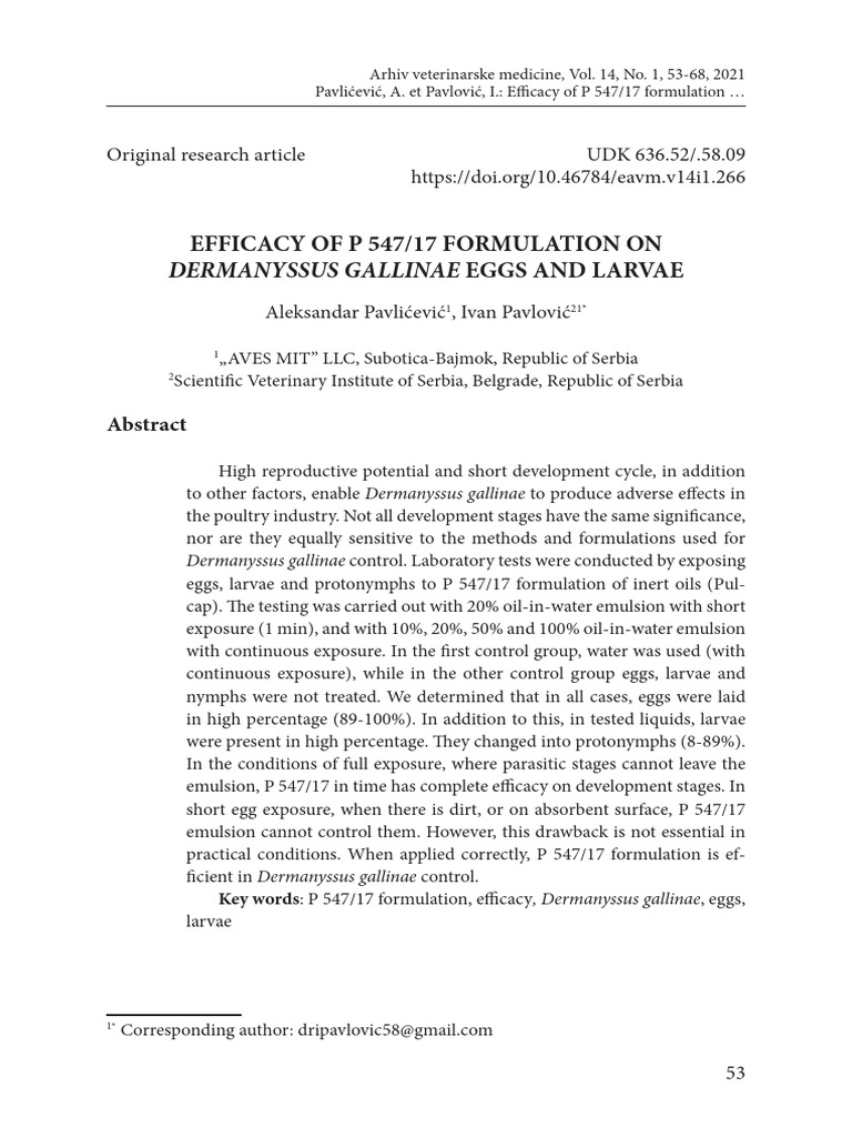 Efficacy of P 54717 Formulation On | PDF