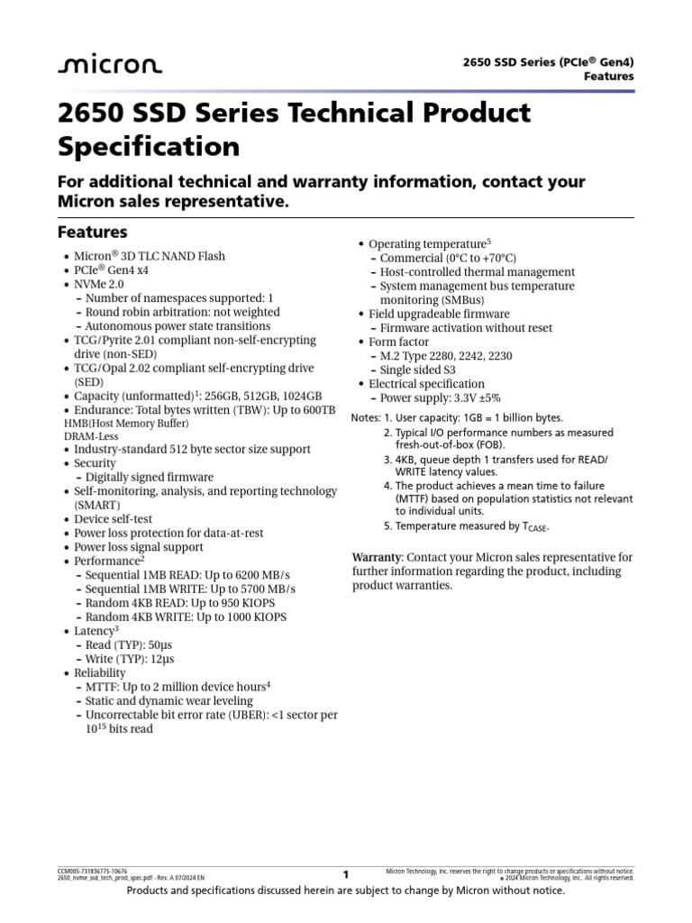 2650 nvme ssd tech prod spec pdf solid state drive computer