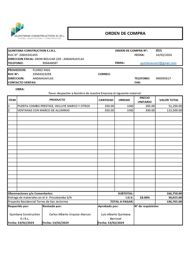 Orden de Compra 15 | PDF