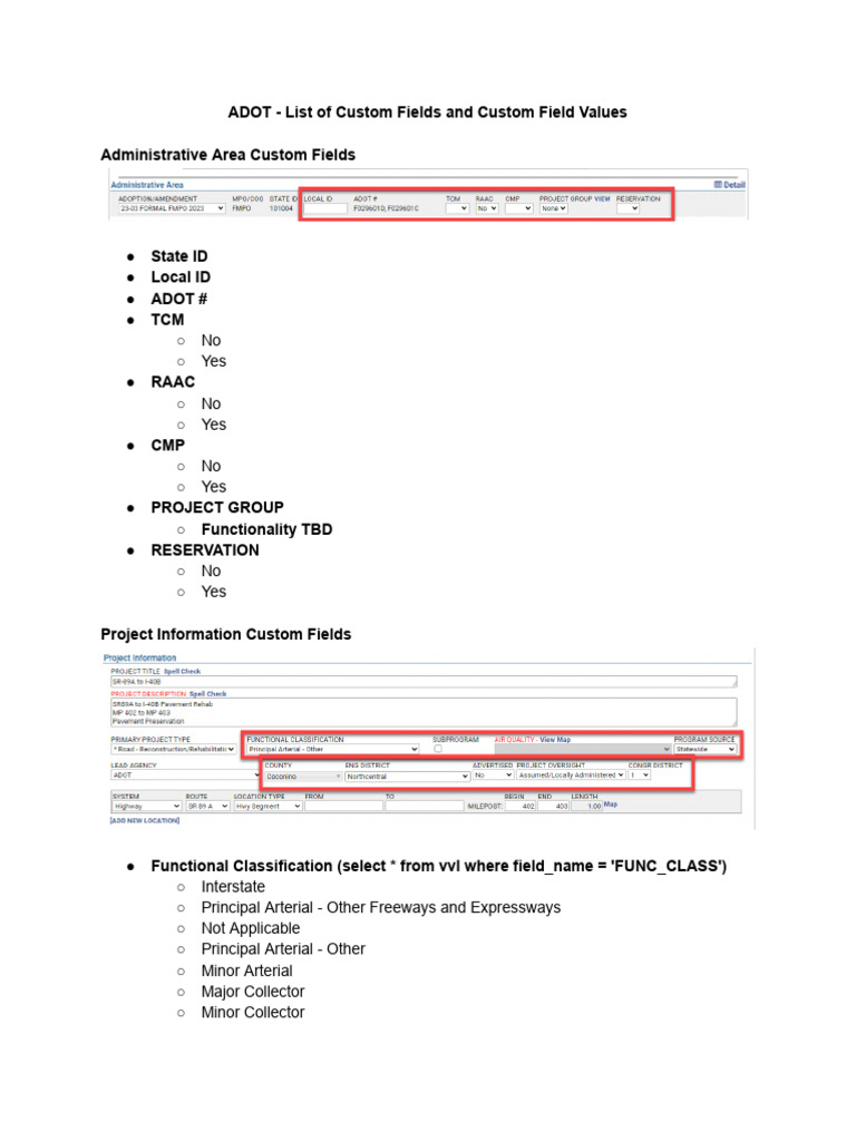 ADOT Custom Fields Overview | PDF | Intersection (Road) | Road Surface