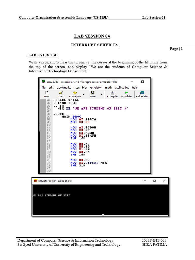 Lab 04: Interrupt Services in Assembly | PDF | Computing | Computer ...