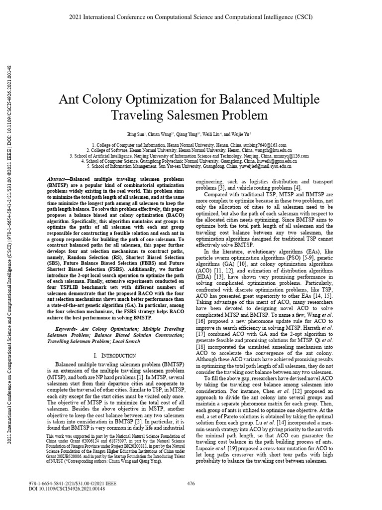 Ant Colony Optimization For Balanced Multiple Traveling Salesmen ...