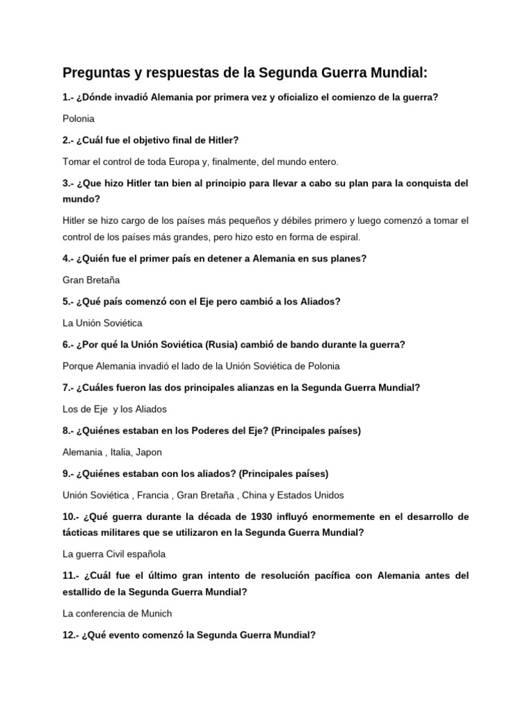 Preguntas Clave sobre la Segunda Guerra Mundial | PDF | Segunda Guerra ...