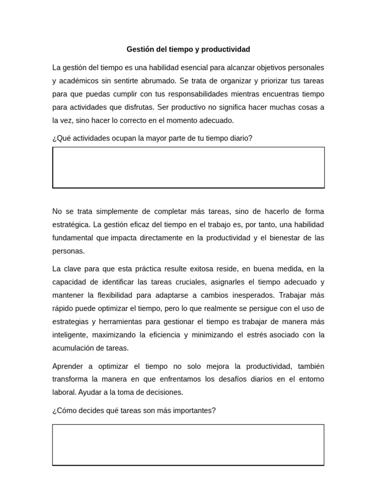Gestión Del Tiempo y Productividad | PDF | Gestión del tiempo ...