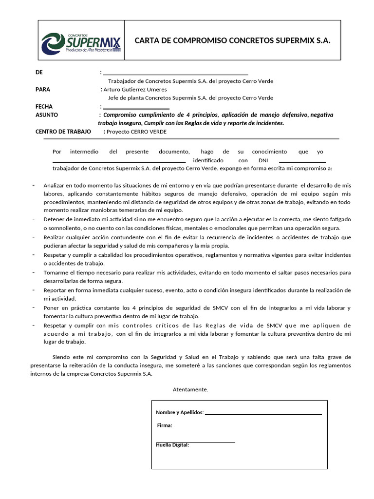 Compromiso de Seguridad en Concretos Supermix | PDF
