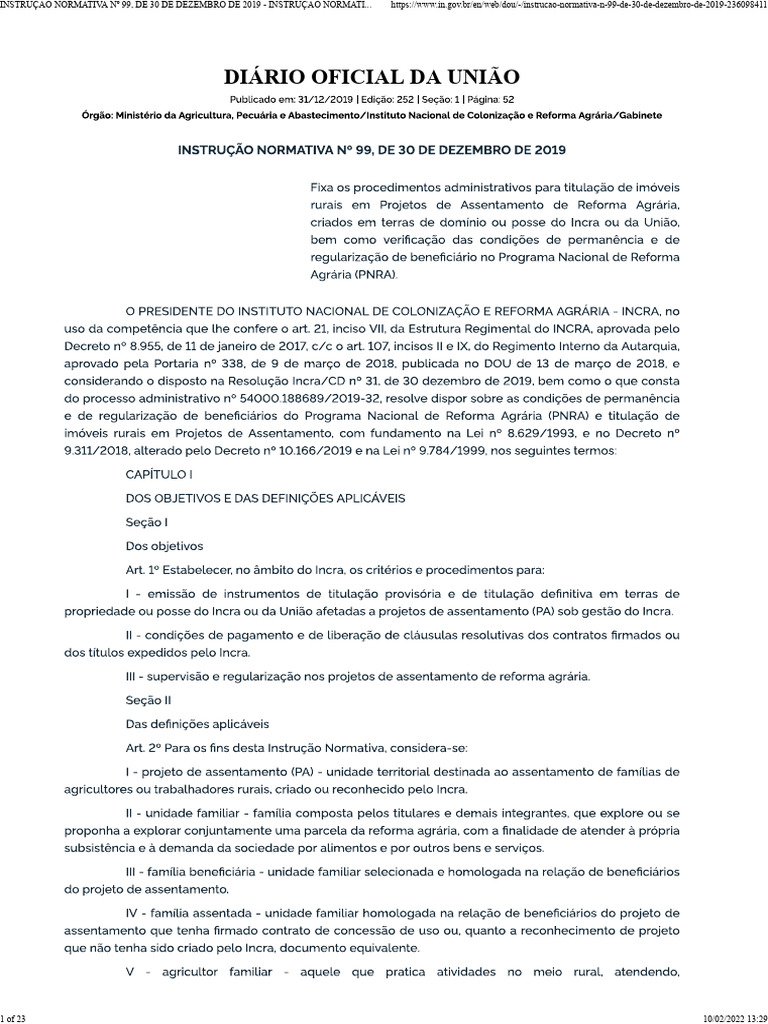 Instrução Normativa 99/2019 do Incra | PDF | Brasil