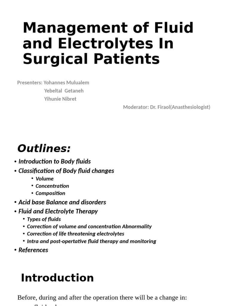 Fluid and Electrolyte Management in Surgery | PDF | Potassium | Chemistry