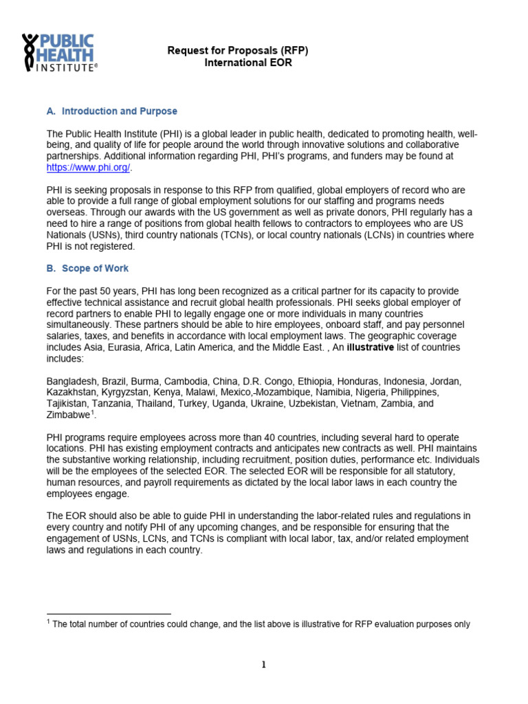RFP For PHI Intl EOR 1-4-21 Final | PDF | Payroll | Request For Proposal