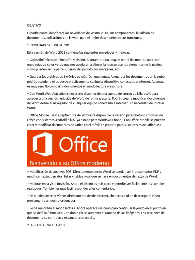 Novedades y Uso Básico de Word 2013 | PDF | Microsoft Office | Botón ...