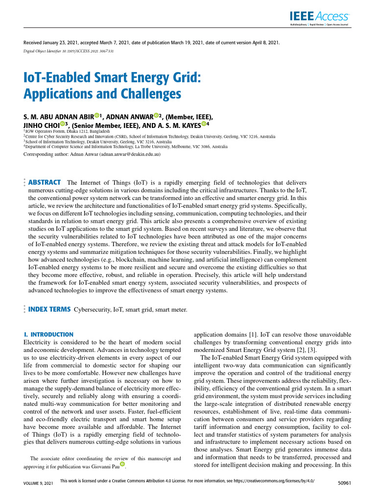 IoT-Enabled Smart Energy Grid Applications and Challenges | PDF ...