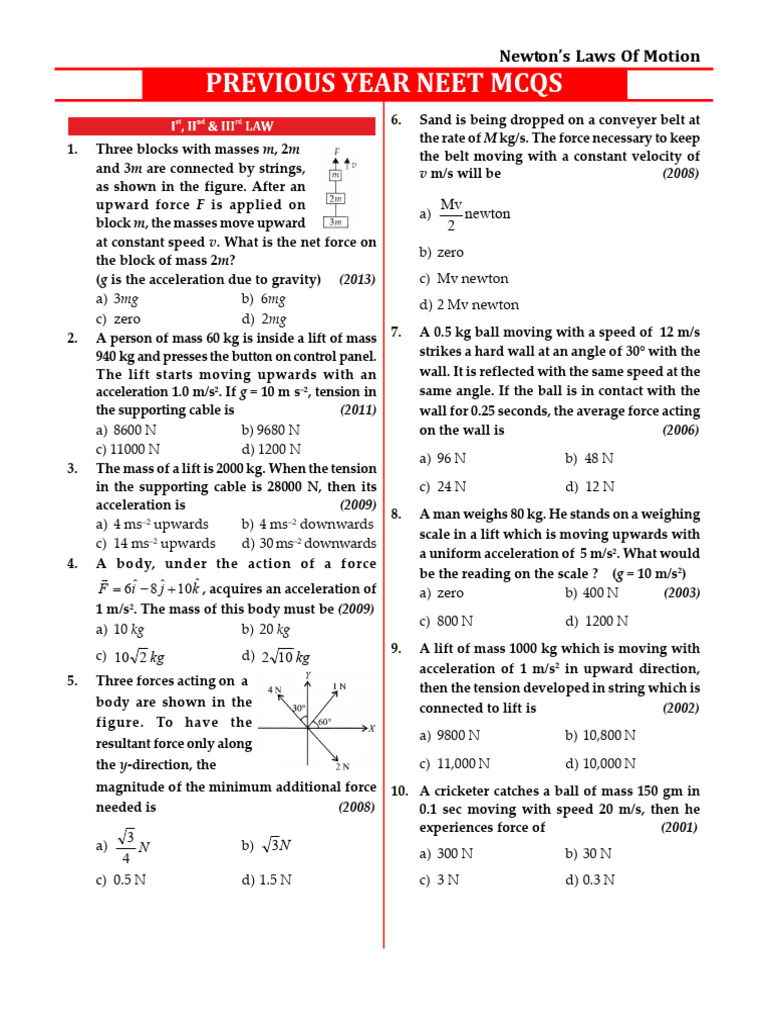 Newton's Laws of Motion MCQs | PDF | Force | Rocket
