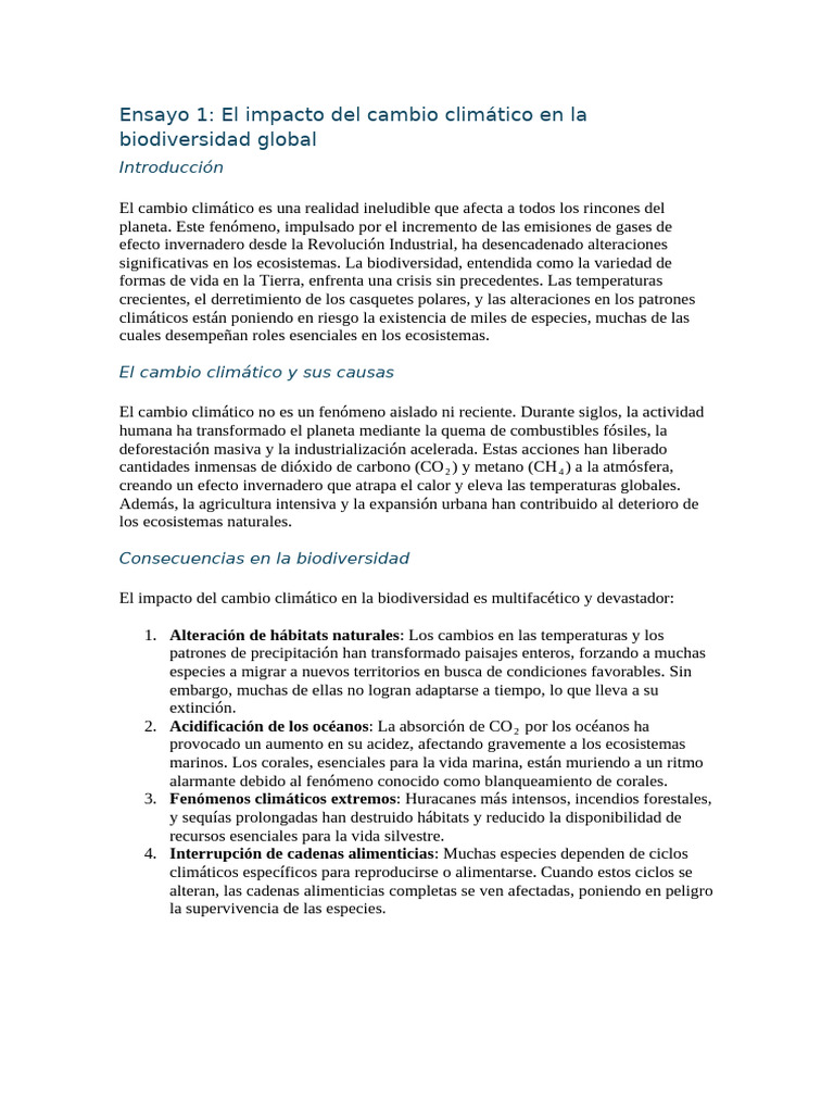 El Impacto Del Cambio Climático en La Biodiversidad Global | PDF ...