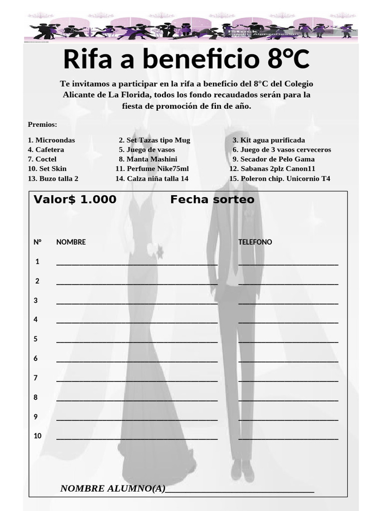Rifa a Beneficio del 8°C Colegio Alicante | PDF