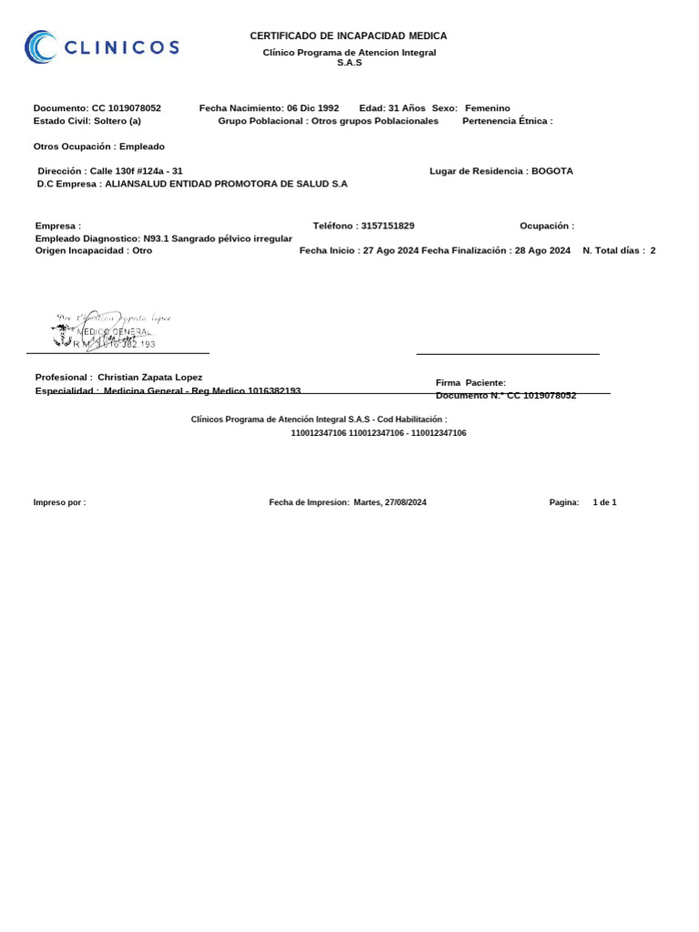 Certificado de Incapacidad Medica 20240817 132733 0000 | PDF