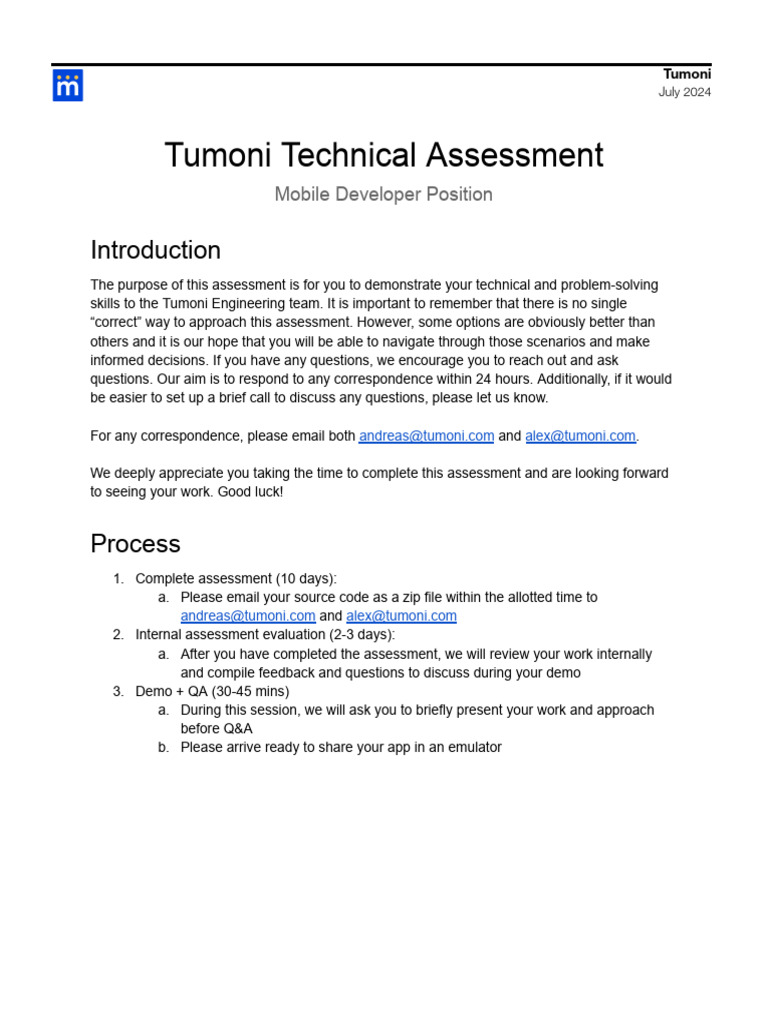 Tumoni Mobile Dev Technical Assessment | PDF | User (Computing ...
