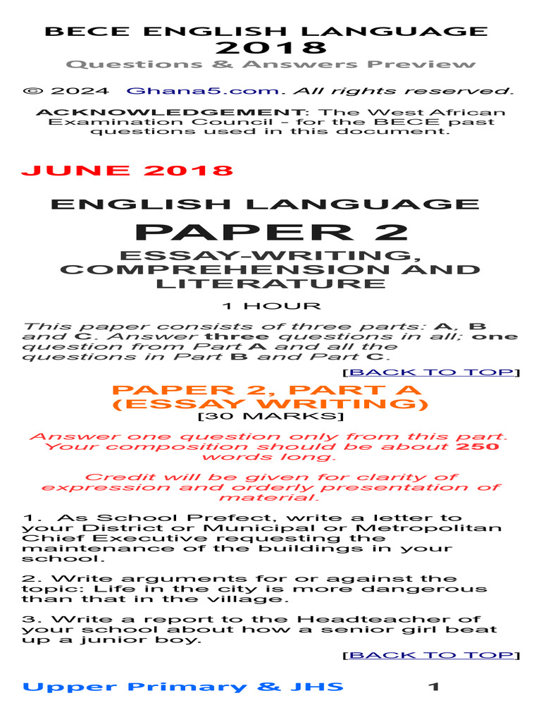 BECE English Language 2018 Guide | PDF
