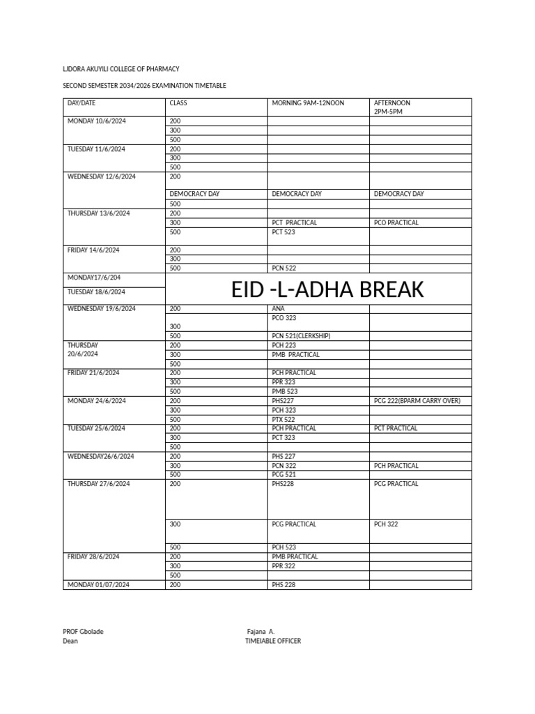 2nd Semester 2024 Examination Timetable-5-2 | PDF