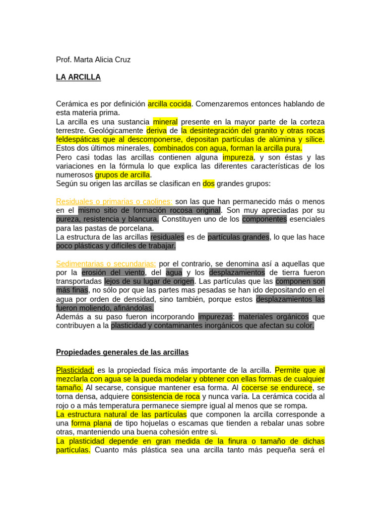 Proceso y propiedades de la arcilla | PDF | Arcilla | Roca (geología)