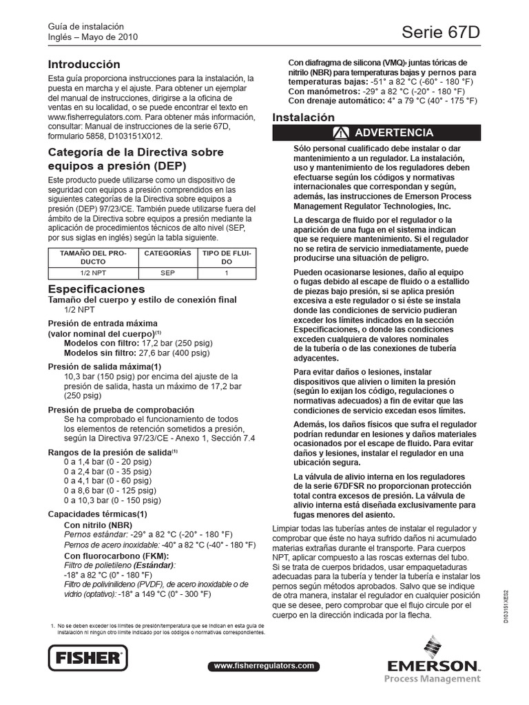 Guía de instalación del regulador 67D | PDF | Filtración | Tornillo