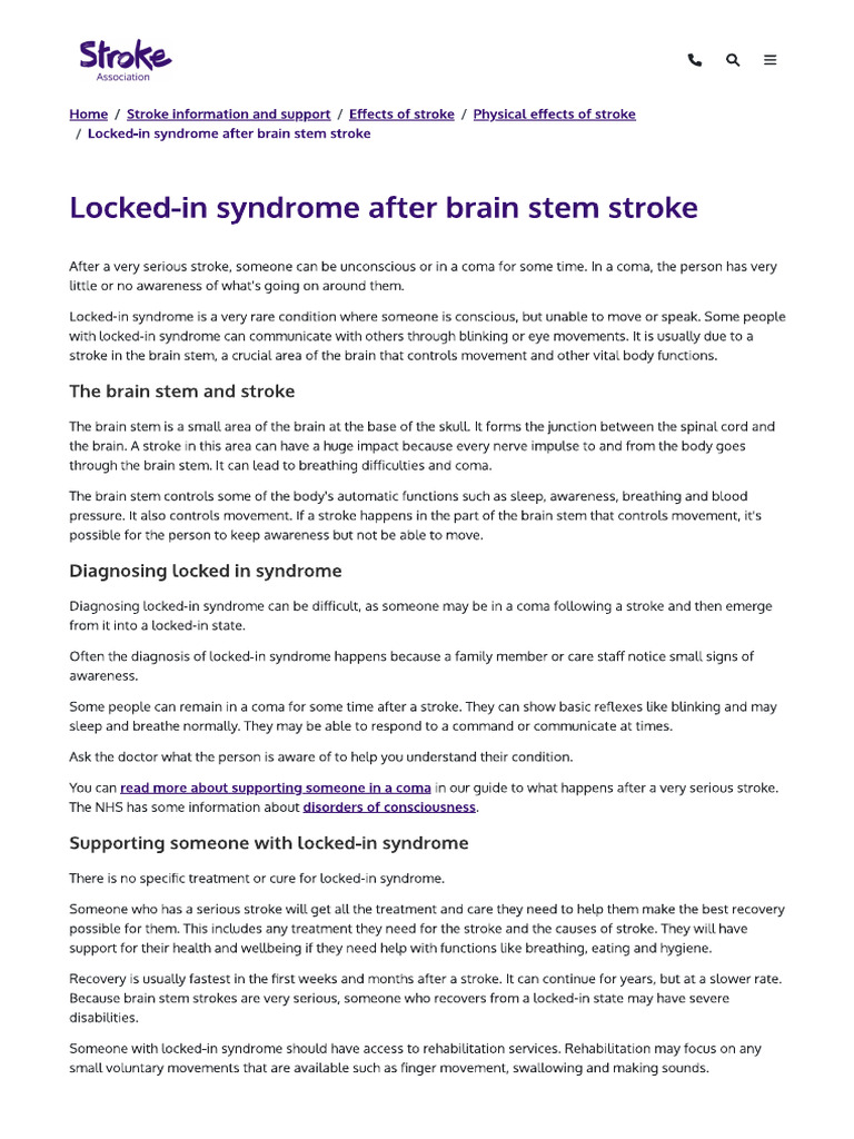 Locked in Syndrome - Stroke | PDF