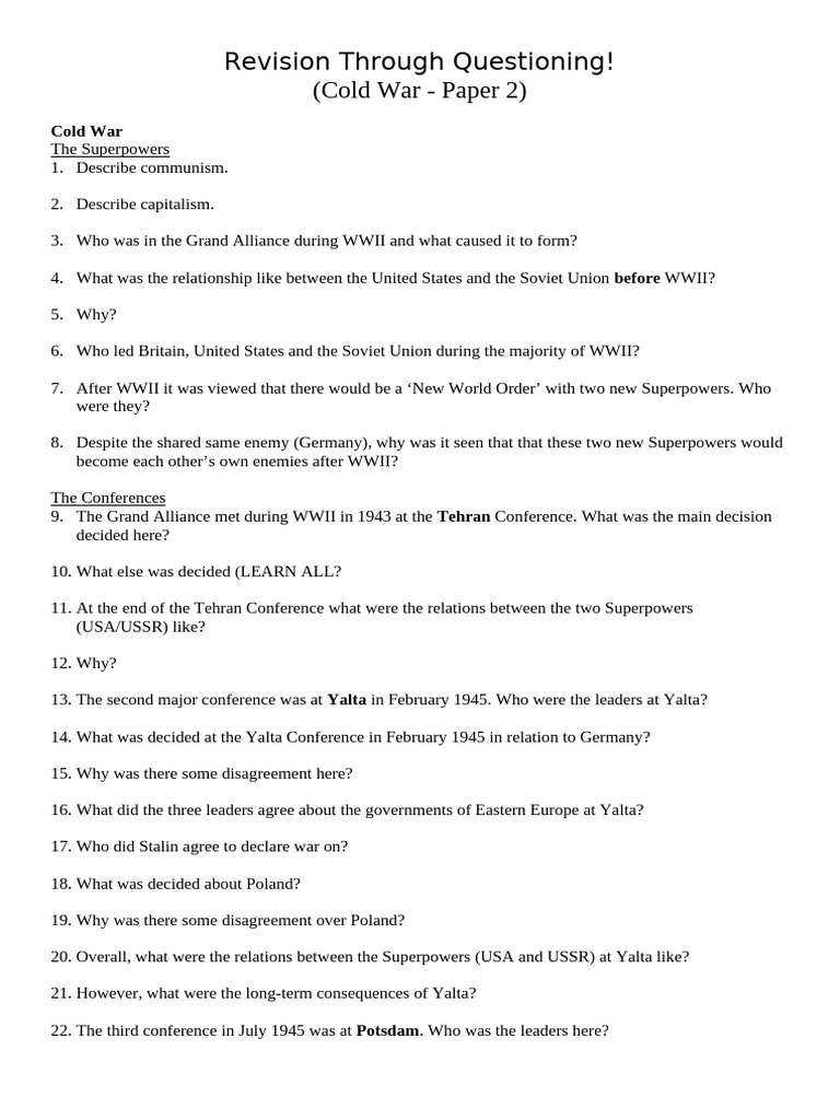 Cold War Overview: Key Events & Concepts | PDF | Soviet Union | World ...