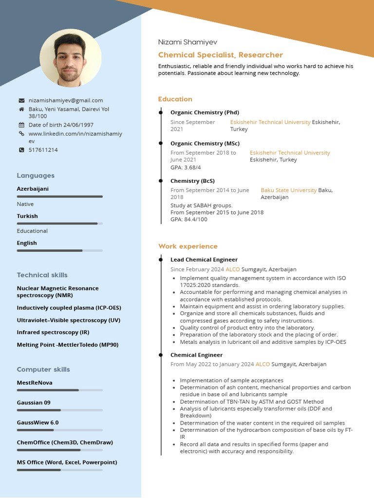 CV Nizami Shamiyev | PDF | Nuclear Magnetic Resonance | Spectroscopy