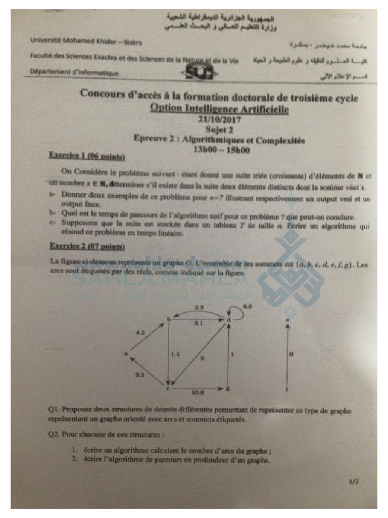 2 Sujets Des Concours Daccès Au Doctorat en Informatique Intelligence ...