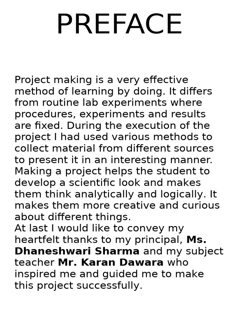 Preface for Class 9 Physics Project | PDF