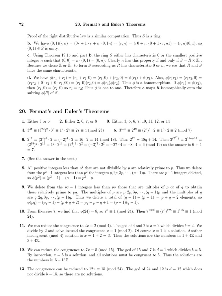 Fermat and Euler's Theorems Explained | PDF | Group (Mathematics ...