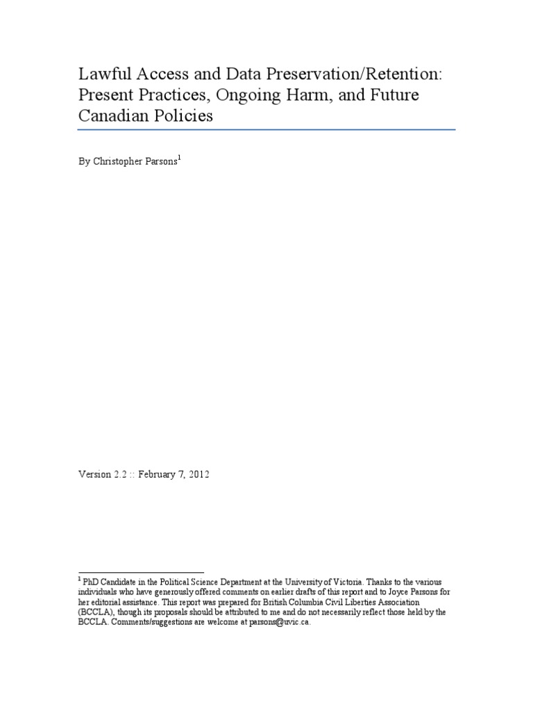 Lawful Access and Data Preservation/Retention Surveillance