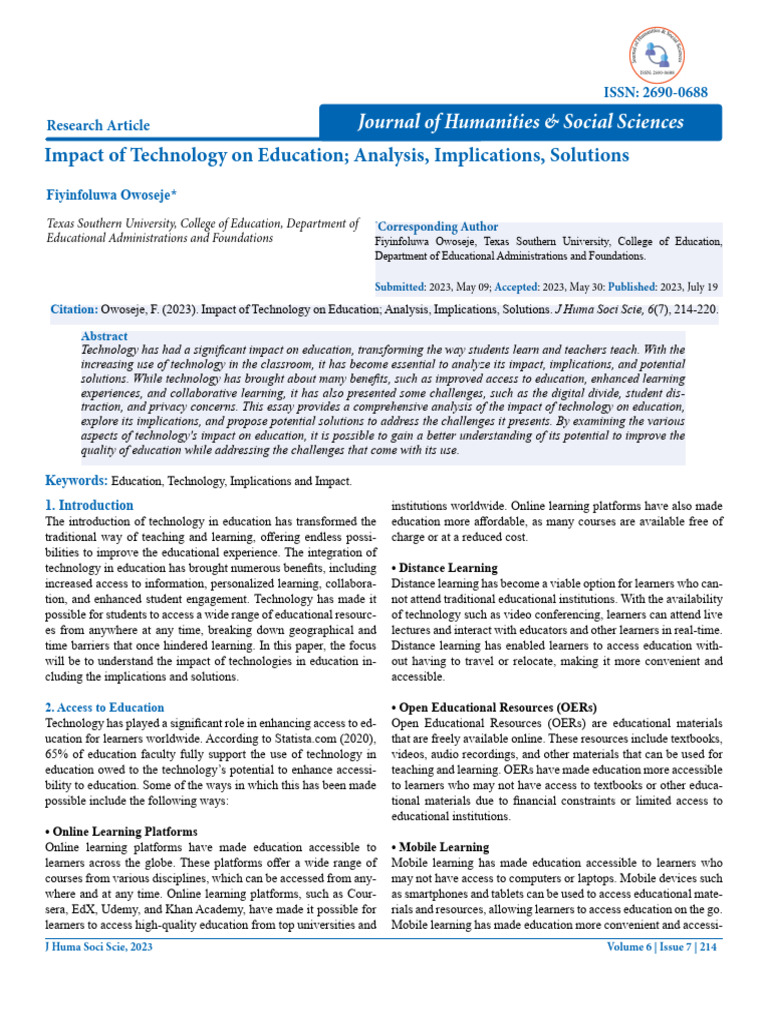 Technology's Impact on Education: Analysis | PDF | Educational ...