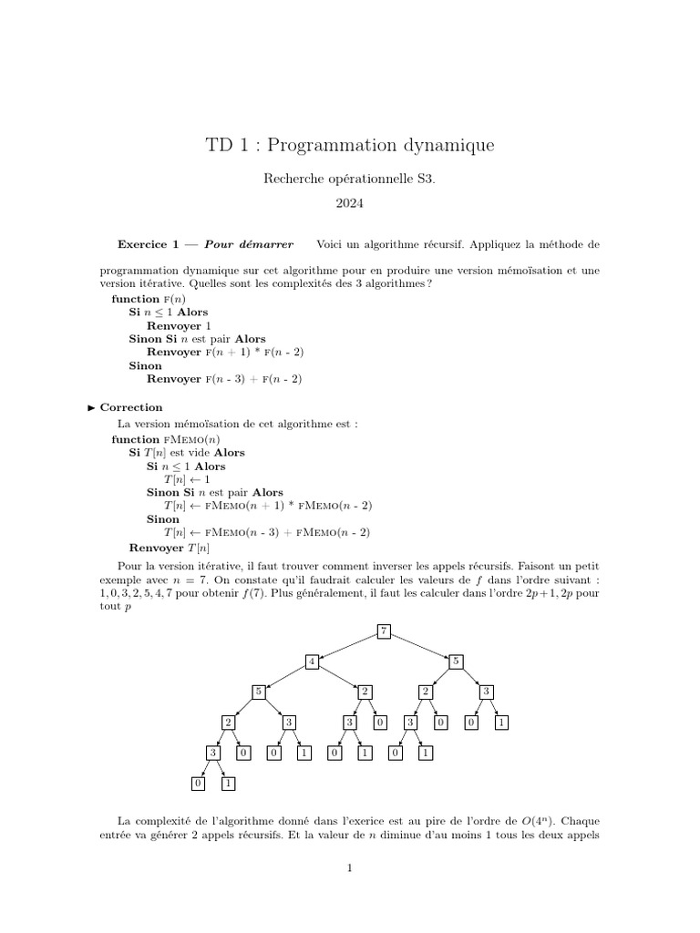 Programmation dynamique : Algorithmes et Complexités | PDF ...
