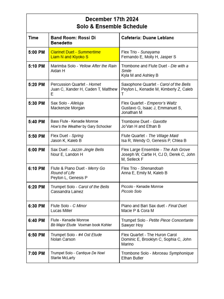 2024 Solo & Ensemble Performance Schedule | PDF | Classical Music ...
