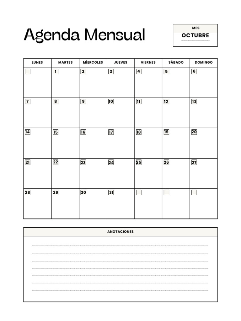 Agenda Mensual de Octubre | PDF