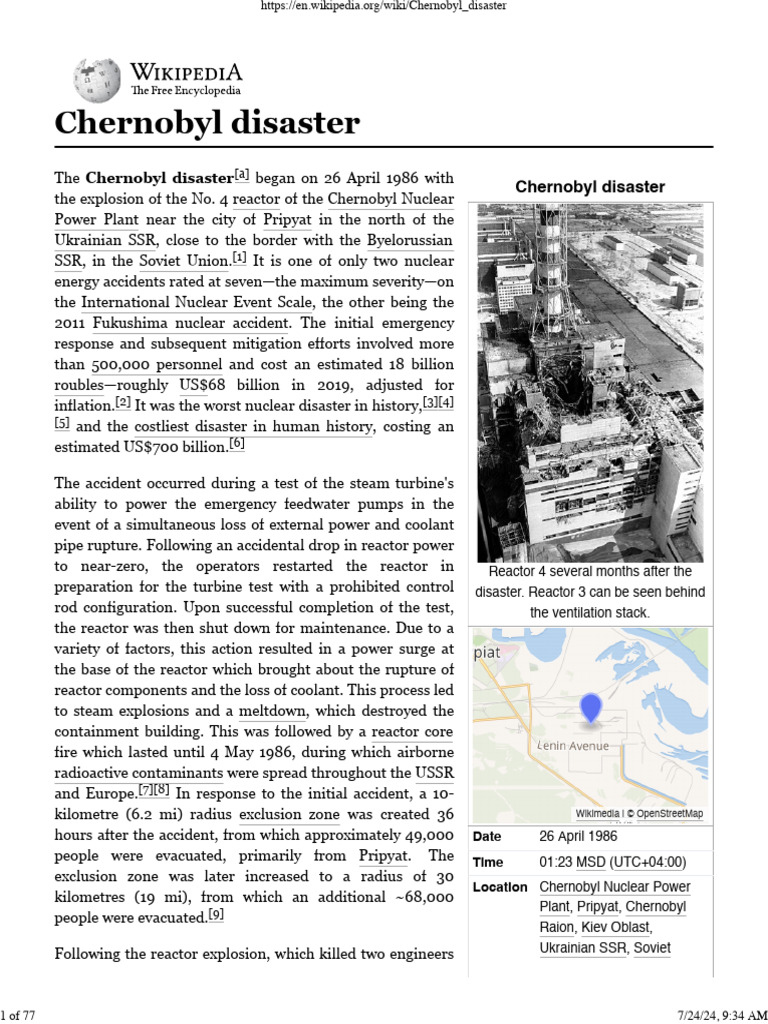 Chernobyl Disaster - Wikipedia | PDF | Chernobyl Disaster | Nuclear Reactor