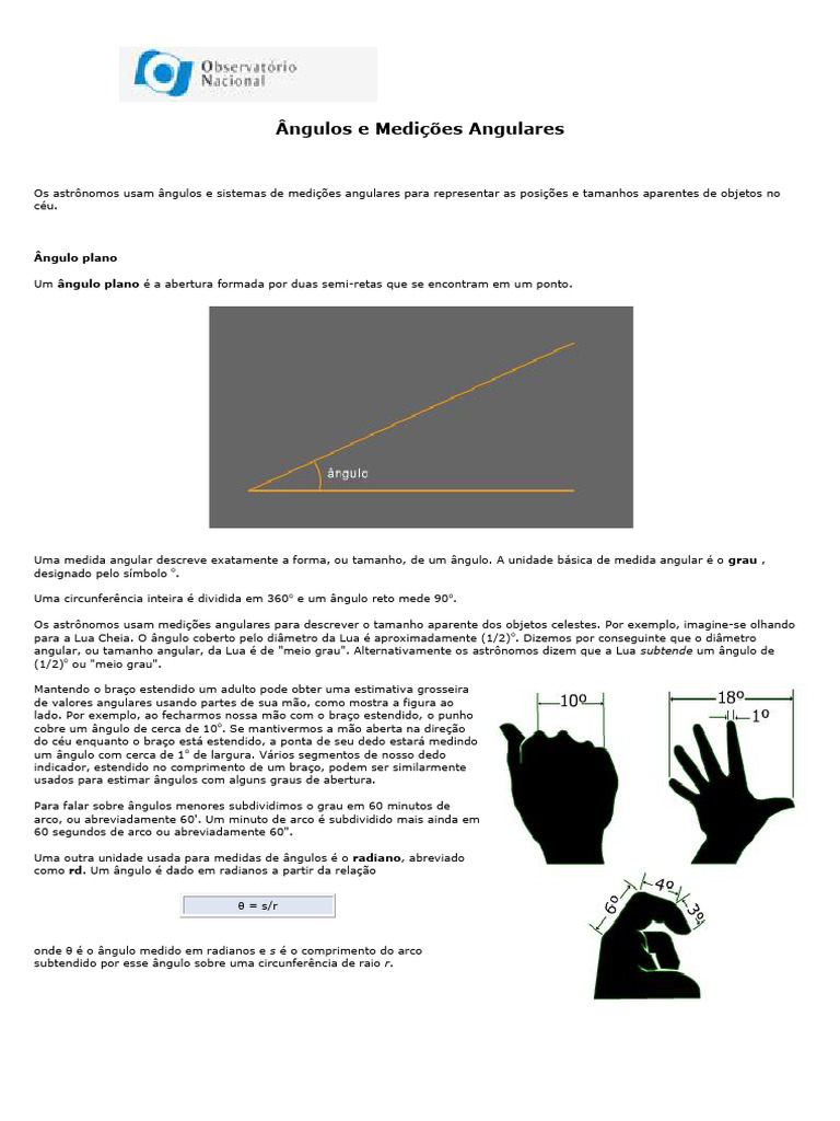 Ângulos e Medições na Astronomia | PDF | Ângulo | Círculo