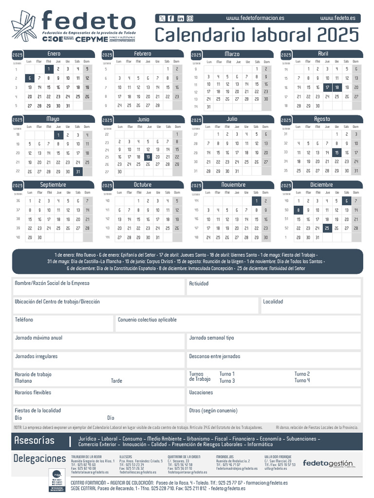 Calendario Laboral 2025 Toledo y Localidades | PDF | Fiestas cristianas ...