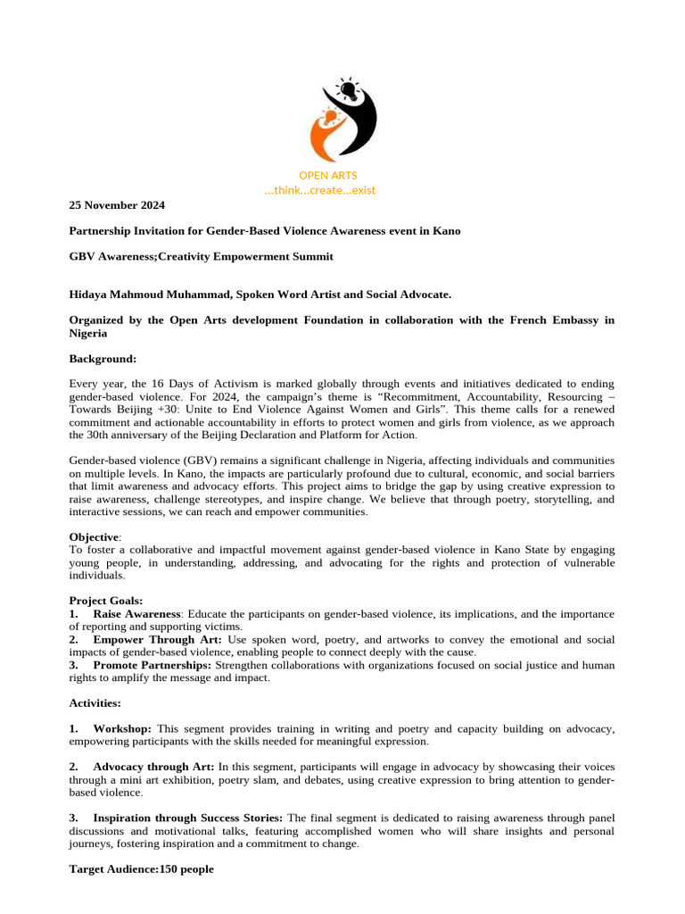 Open Arts Foundation Calls For Partnership 2 | PDF | Violence | Empowerment