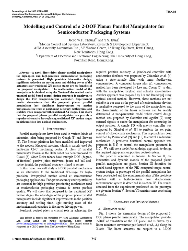 Modelling and Control of A 2-DOF Planar Parallel Manipulator For ...