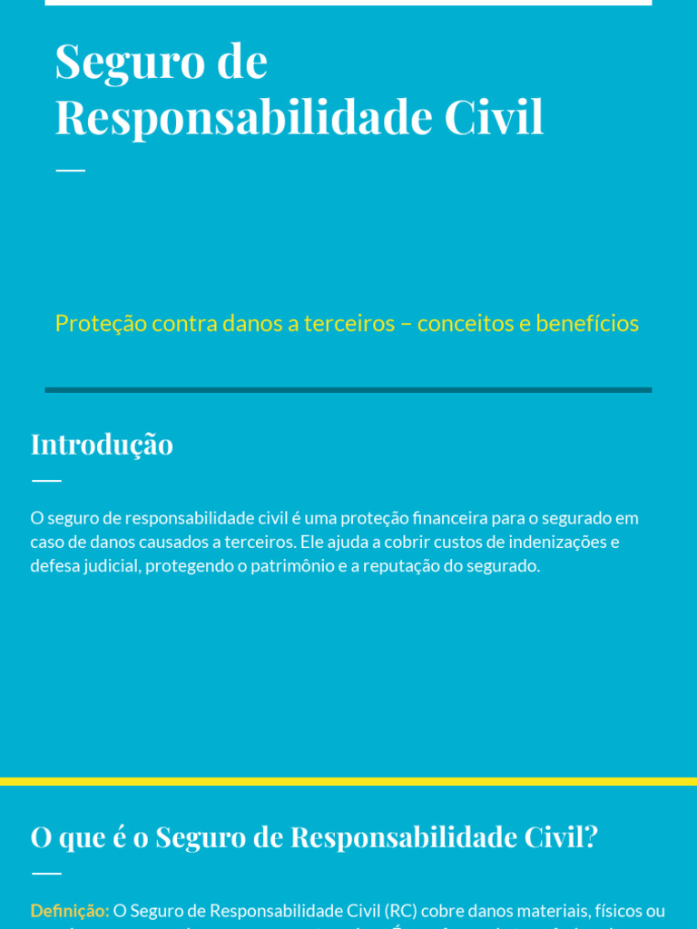 Seguro de Responsabilidade Civil: Conceitos e Benefícios | PDF | Seguro ...